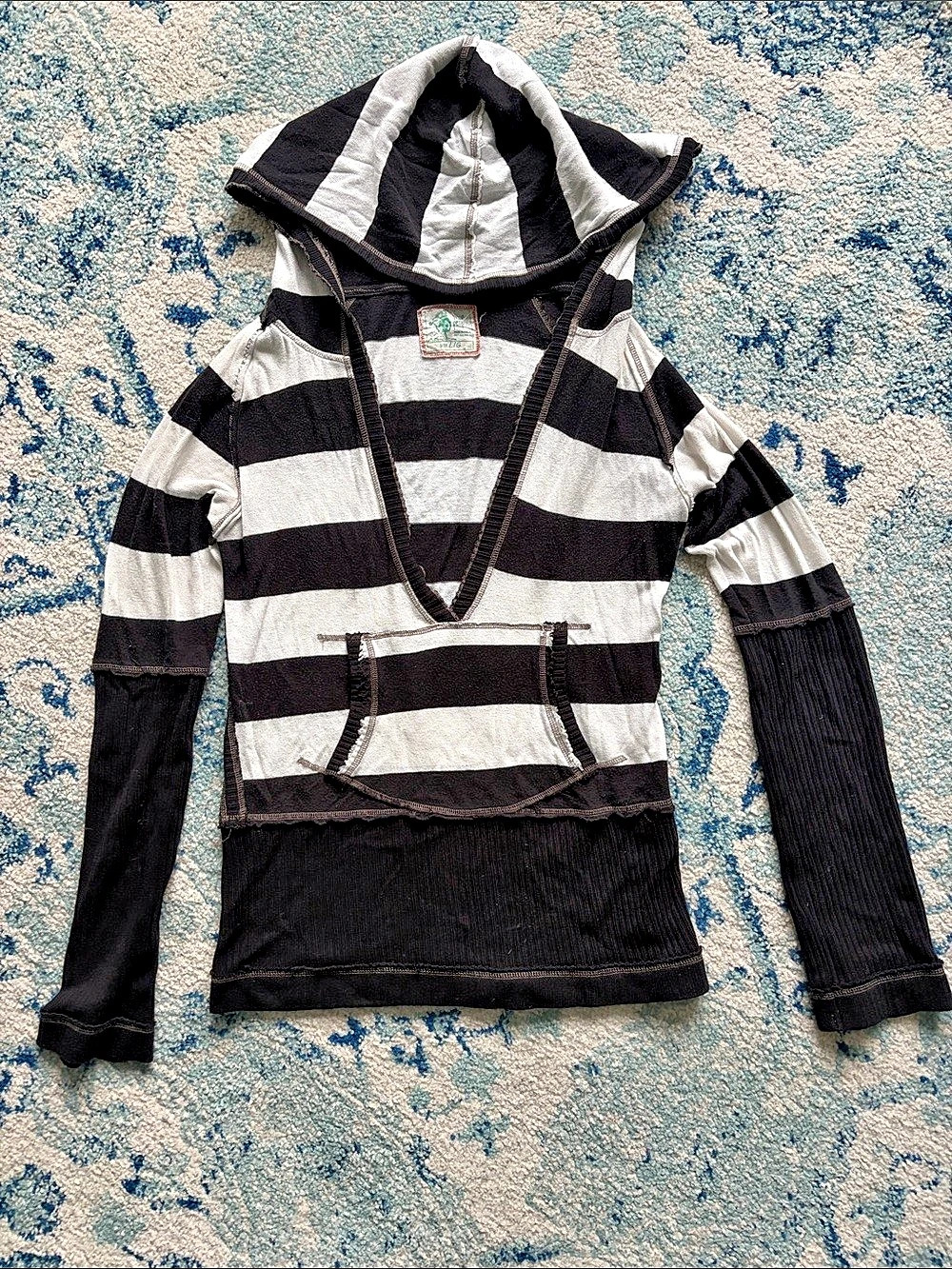 Free People Striped Pullover Hoodie Large